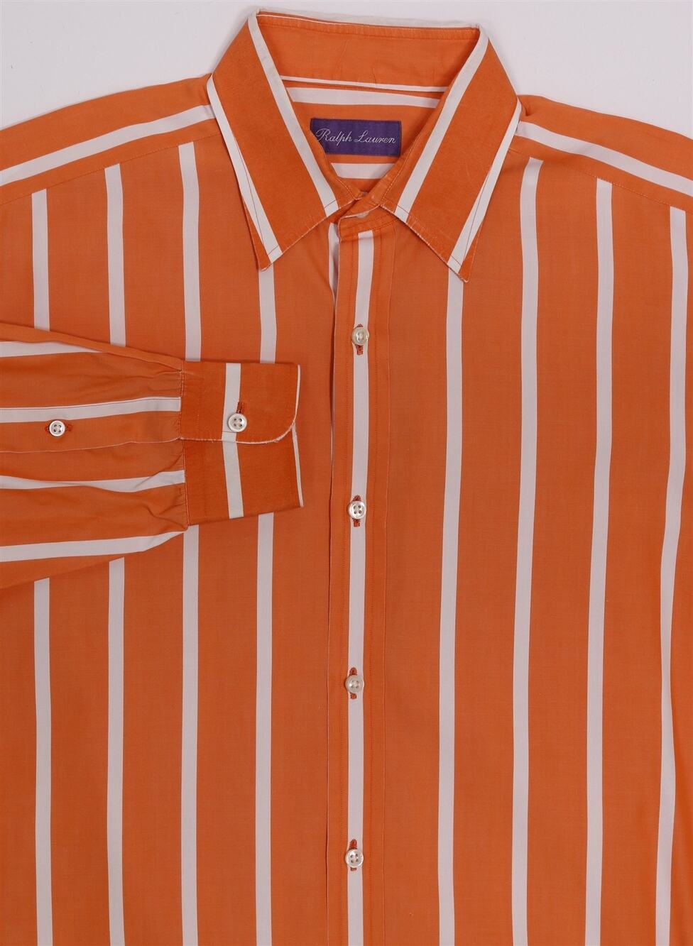 Ralph Lauren Purple Label Orange White Striped Cotton Dress Shirt (42) 16.5-34